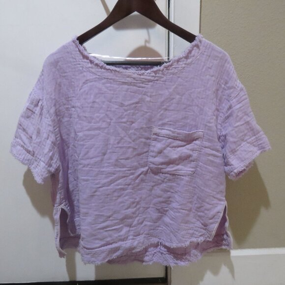 FREE PEOPLE WE THE FREE Palo Alto Textured Gauzy Cotton Oversize Pocket Top Boho - Picture 2 of 13